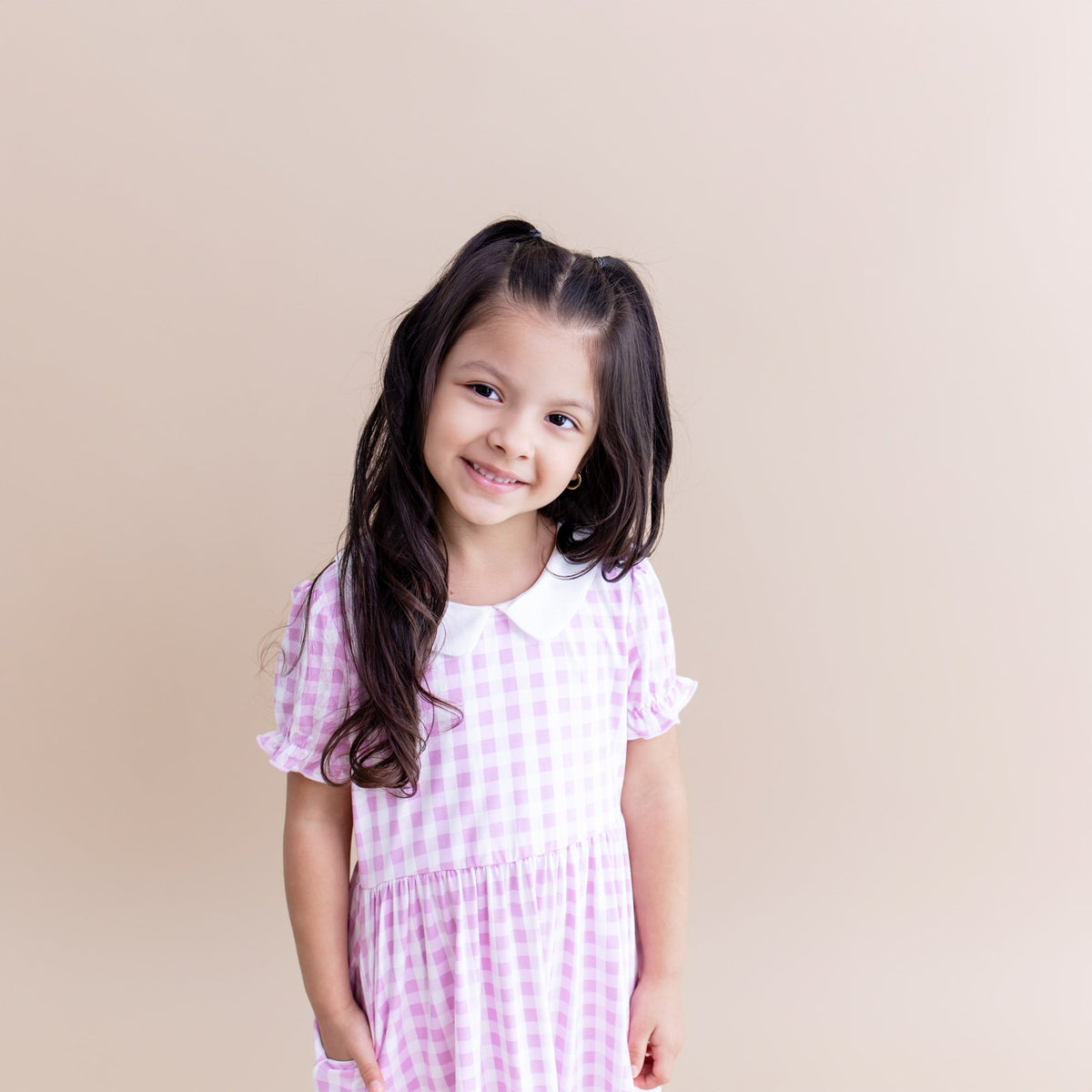Peter Pan Collar Dress in Gingham Thistle